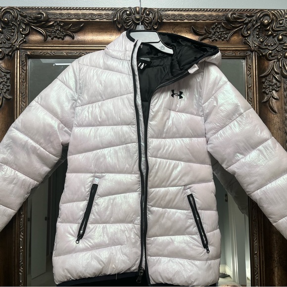 Under Armour Other - Under Armour Kids' White pink shimmer Puffer Jacket youth medium